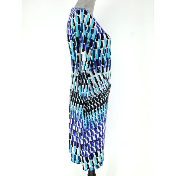 Chicos Dress 0 Womens 4 Small Blue White Stretch Knit Side Ruched Corpcore - Picture 5 of 14